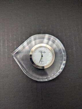Clarity Crystal Quartz Desktop Clock / Paperweight – Teardrop Shape
